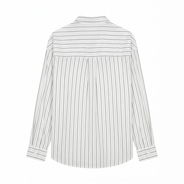 Unisex Long Relaxed-Fit Striped Shirt with Kent Collar and Rounded Hem Mune Fashion