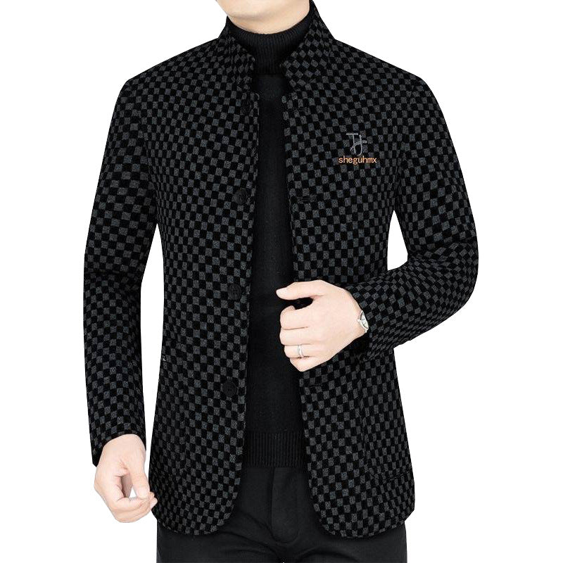 Men's blazer with checkerboard pattern and stand-up collar half-lined Mune Fashion