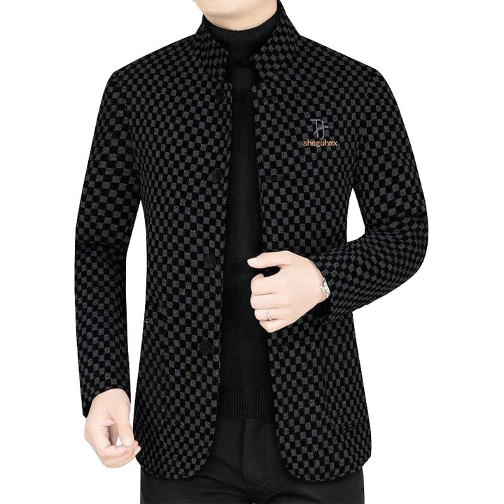 Men's blazer with checkerboard pattern and stand-up collar half-lined Mune Fashion