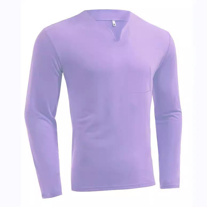 Men's long sleeve shirt with V-neck Slim Fit cotton blend and elastic comfort waistband Mune Fashion