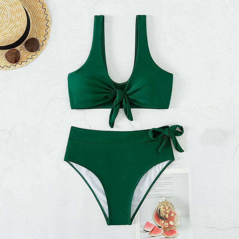 Ladies high-waisted bikini set with fashionable knot design Mune Fashion