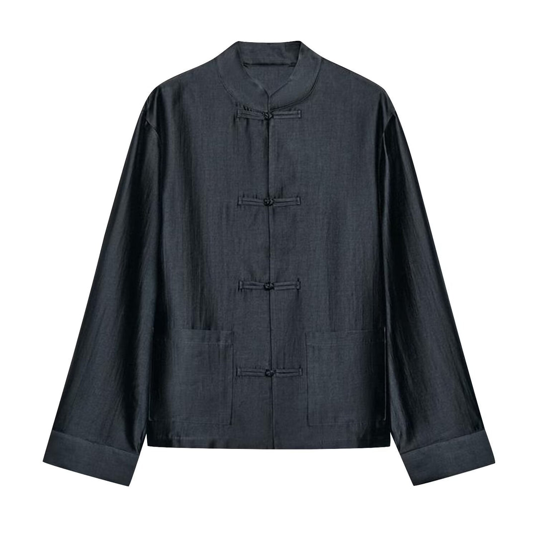 Women's Lightweight Stand Collar Jacket with Traditional Knot Closures Mune Fashion