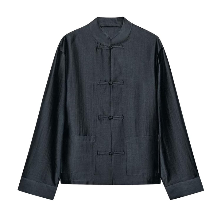 Women's Lightweight Stand Collar Jacket with Traditional Knot Closures Mune Fashion