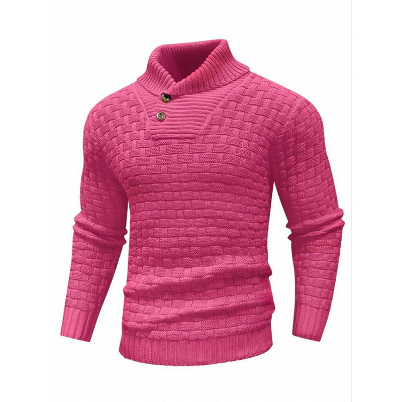 Men's structured knit sweater with high collar and decorative button placket Mune Fashion