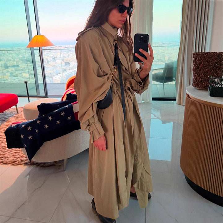 Ladies Oversize Trench Coat with voluminous balloon sleeves, drawstring and removable hood Mune Fashion