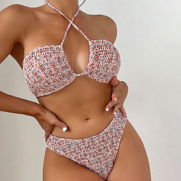 Women's Bandeau Bikini Set with Gatherings