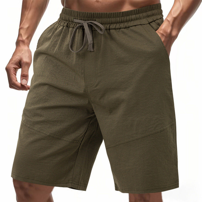 Men's knee-length linen blend shorts with elastic drawstring waistband and side pockets Mune Fashion