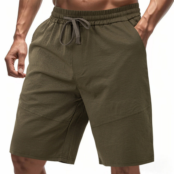 Men's knee-length linen blend shorts with elastic drawstring waistband and side pockets Mune Fashion