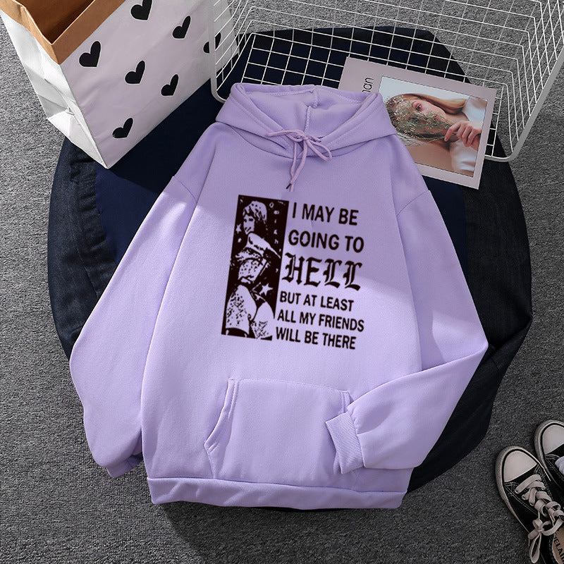 Women oversized hoodie with Gothic statement print and kangaroo pocket Mune Fashion
