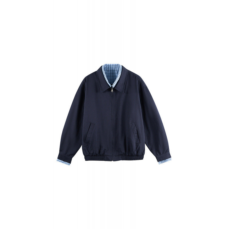 Men's Lightweight Bomber Jacket with Zipper, Checked Lined Collar and Elastic Hem Mune Fashion