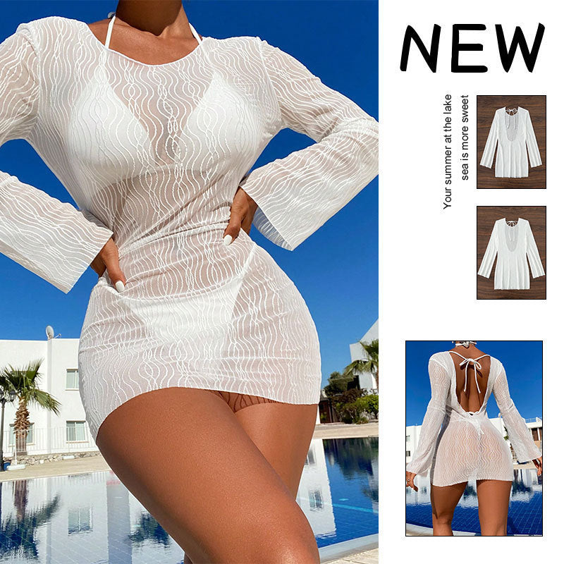 Women's Beach Cover-up with Elegant Wave Design Mune Fashion
