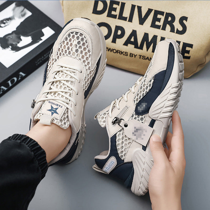 Men's Mesh-Chunky-Sneaker with Side Zipper and Cushioning Profile Sole Mune Fashion