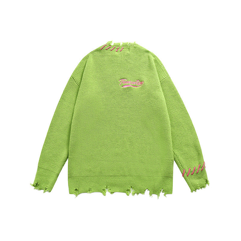 Unisex Oversize Chunky Knit Sweater with Destroy Effect and Decorative Seams Mune Fashion