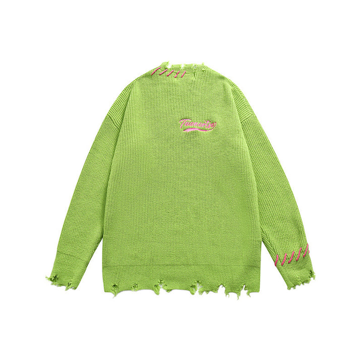 Unisex Oversize Chunky Knit Sweater with Destroy Effect and Decorative Seams Mune Fashion