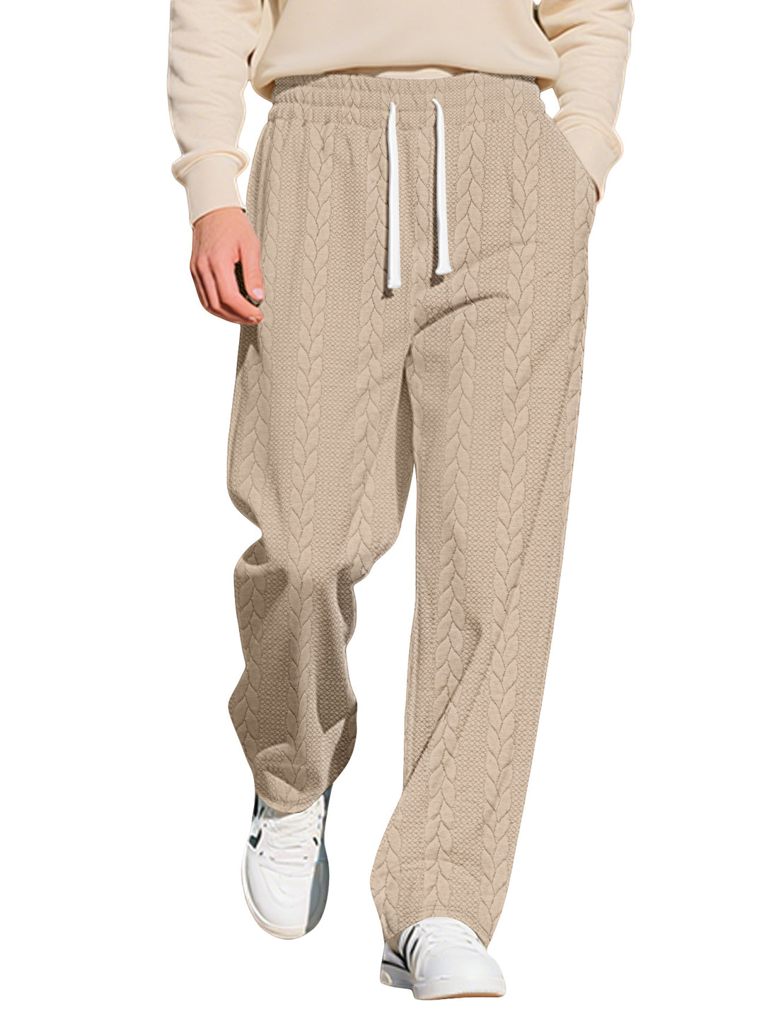 Men's loosely falling knit joggers with cable pattern and drawstring Mune Fashion