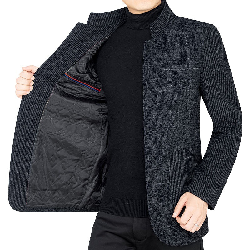 Men's knitted blazer with ribbed sleeves, stand-up collar and applied pockets Mune Fashion