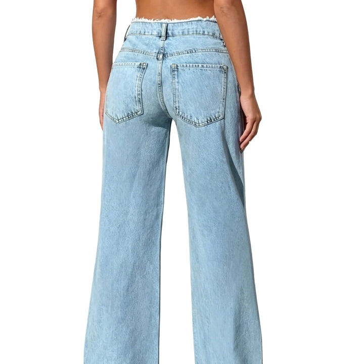 Women's High-Waist Flare Jeans with Raw Waistband and Wide Leg Mune Fashion