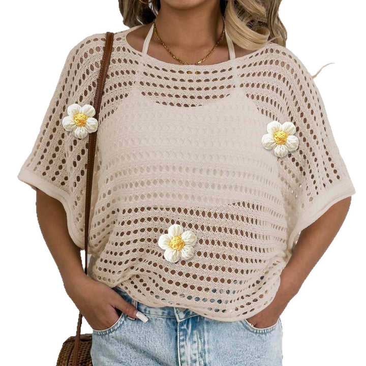 Women's casual crochet top with decorative flower details