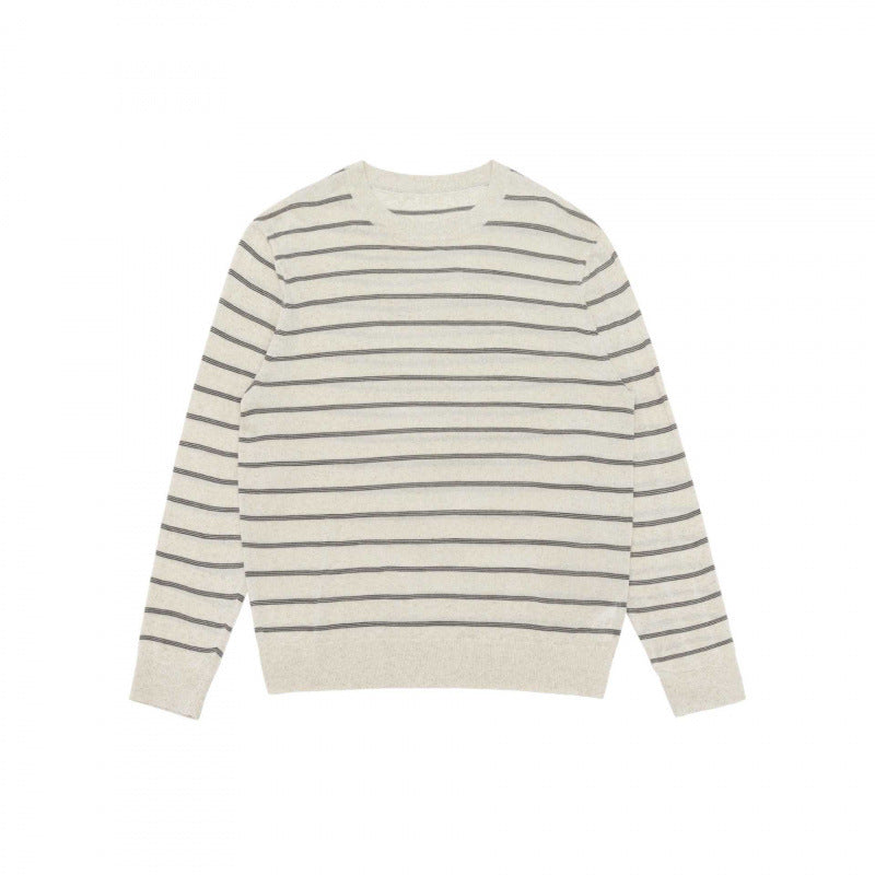 Unisex Light Fine Knit Sweater with Round Neck, Fine Stripes and Ribbed Hem Mune Fashion