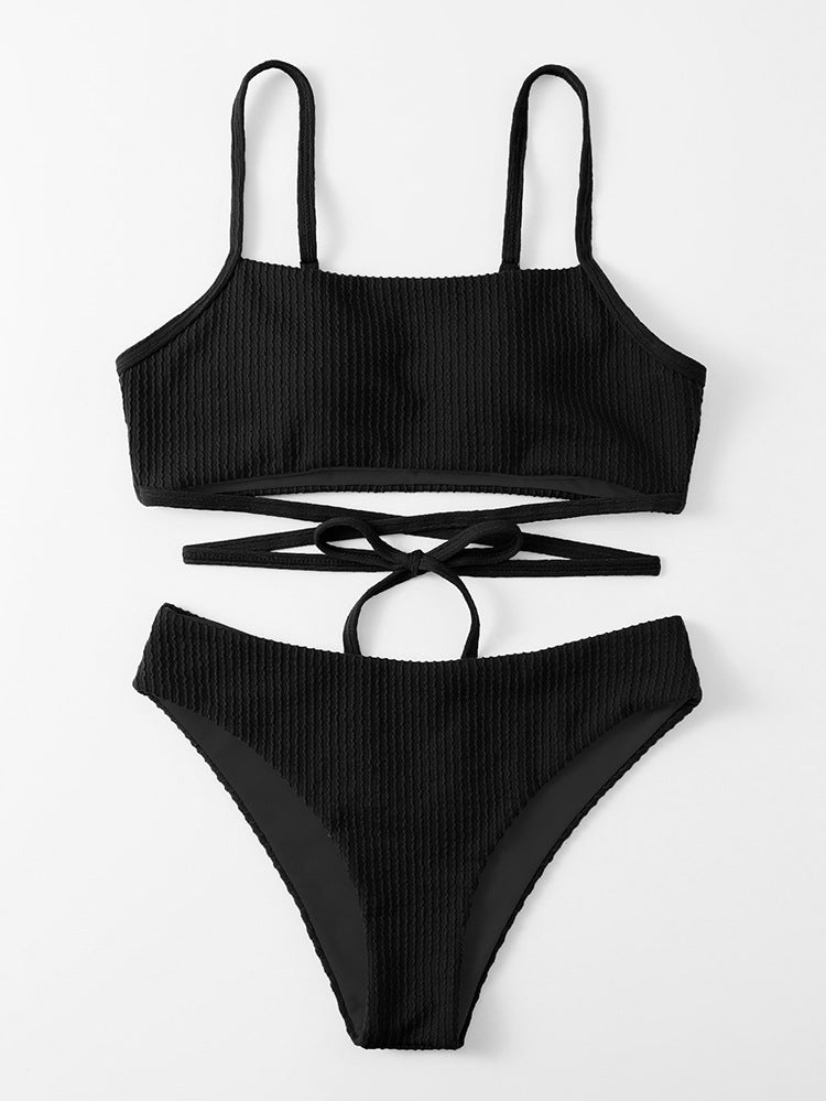 Women's Triangle Bikini Set with Adjustable Straps and Laced Detail Mune Fashion