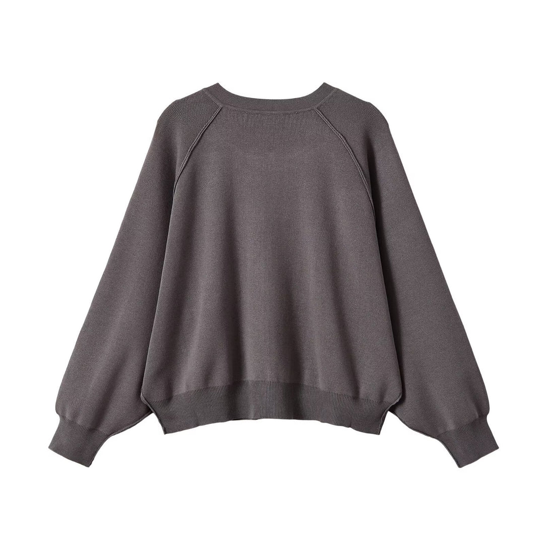 Women's Oversized Knit Bomber Jacket with Zipper and Raglan Sleeves Mune Fashion