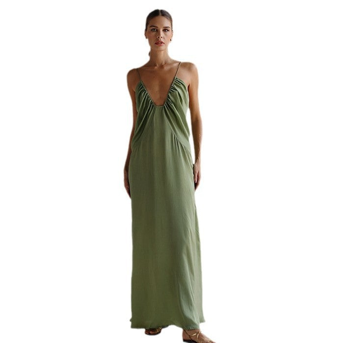 Ladies Elegant Maxi Dress with Deep V Neckline Mune Fashion