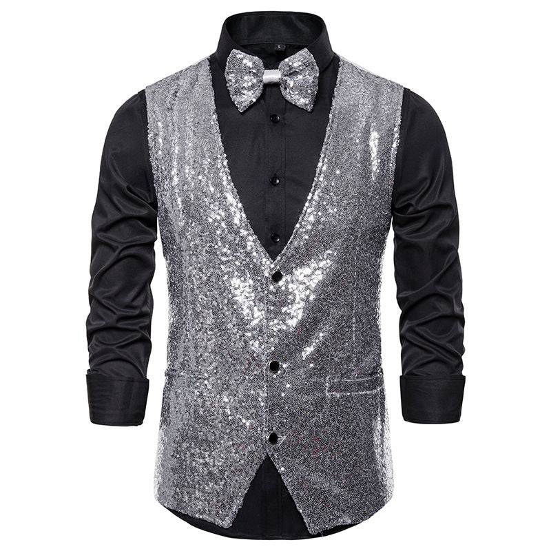Men's Glittering Festive Waistcoat with Matching Bowtie Mune Fashion