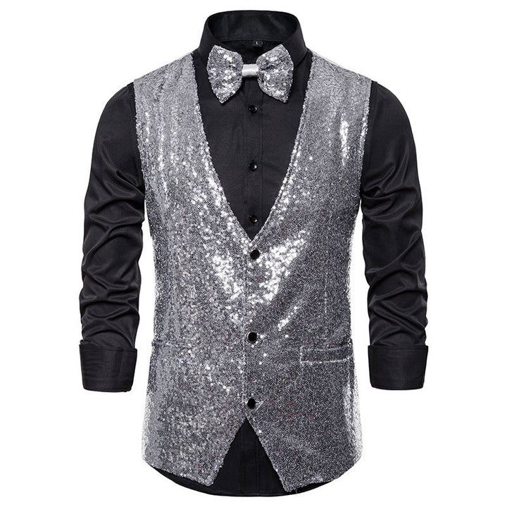 Men's Glittering Festive Waistcoat with Matching Bowtie Mune Fashion