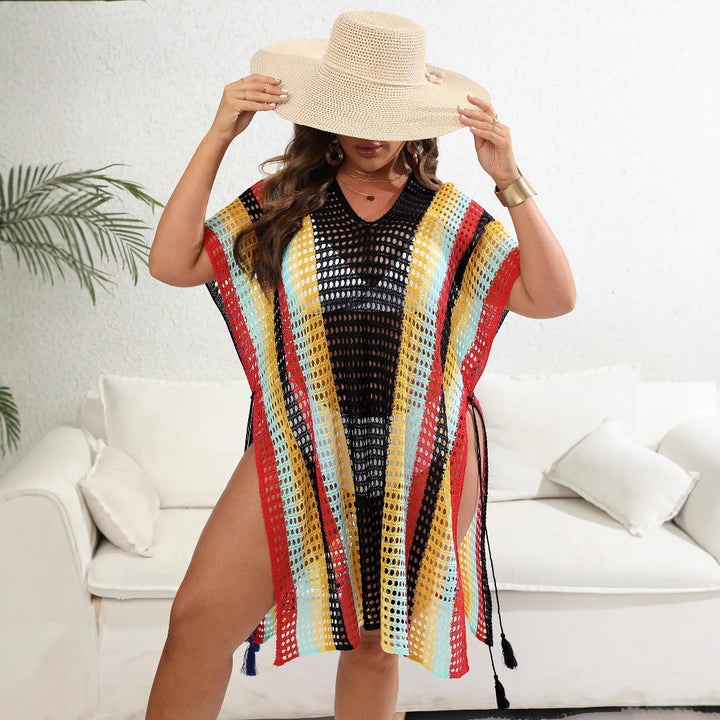 Ladies airy crochet beach poncho with fashionable fringes Mune Fashion