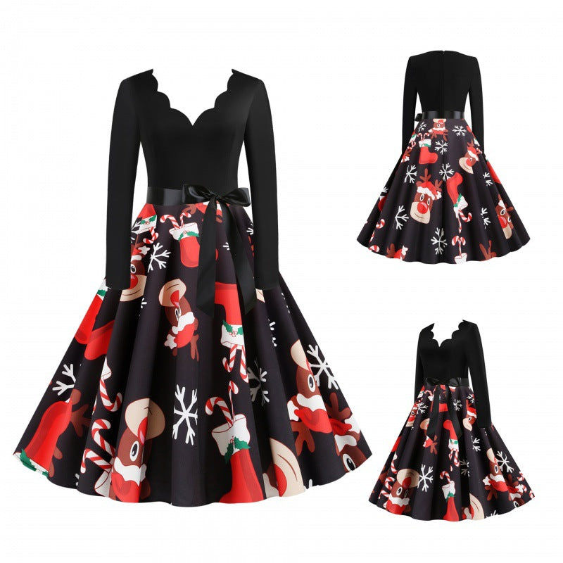 Women's vintage party dress in 50s style with wavy neckline, figure-hugging bodice, and voluminous circle skirt Mune Fashion