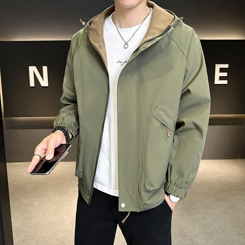 Men's Fashionable Transitional Jacket with Hood and Adjustable Cuffs Mune Fashion