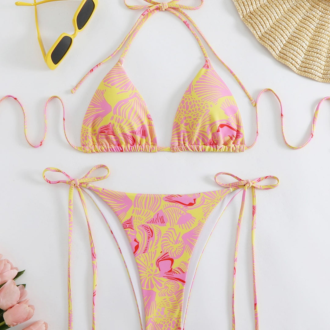 Women’s triangle bikini with vibrant floral pattern and adjustable tie straps Mune Fashion