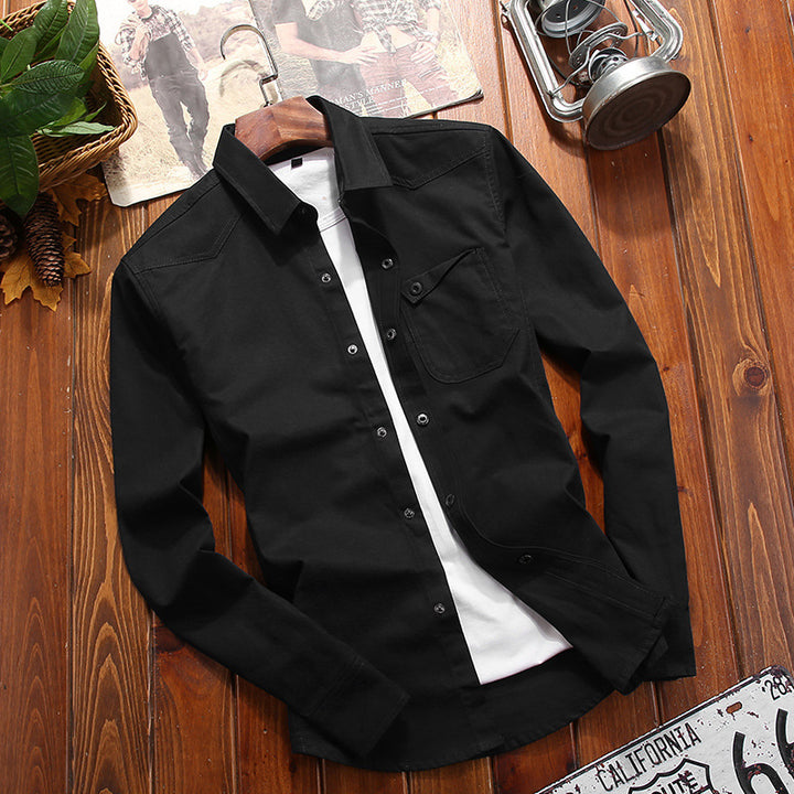 Men's Canvas Overshirt in Worker Look with Chest Flap Pocket and Western Seam Detail Mune Fashion