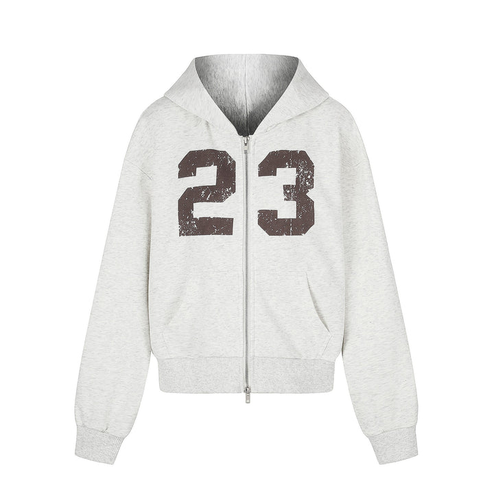 Women’s Zip Hoodie in Boxy Cut with Kangaroo Pocket and Number Print Mune Fashion