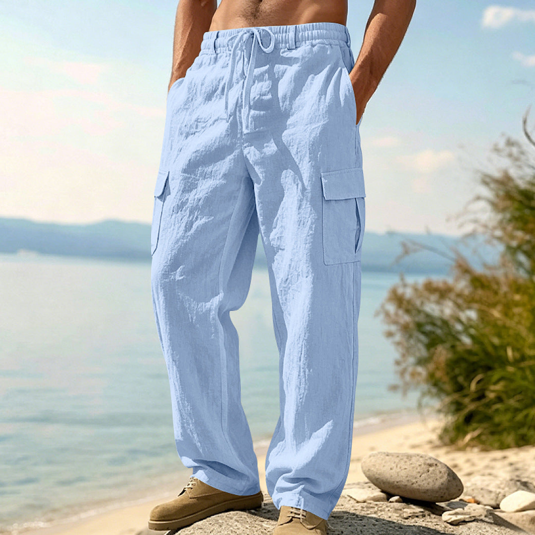 Men's cargo pants with drawstring, wide cut and patch pockets