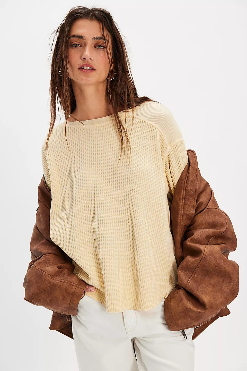 Women’s Oversized Waffle Knit Sweater with Loose Fit and Deep Raglan Sleeve Fashion