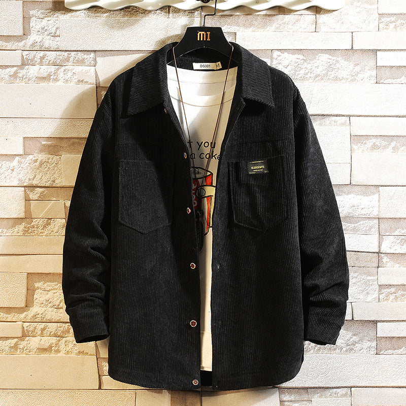 Men's casual corduroy overshirt jacket with button placket and patch chest pockets Mune Fashion