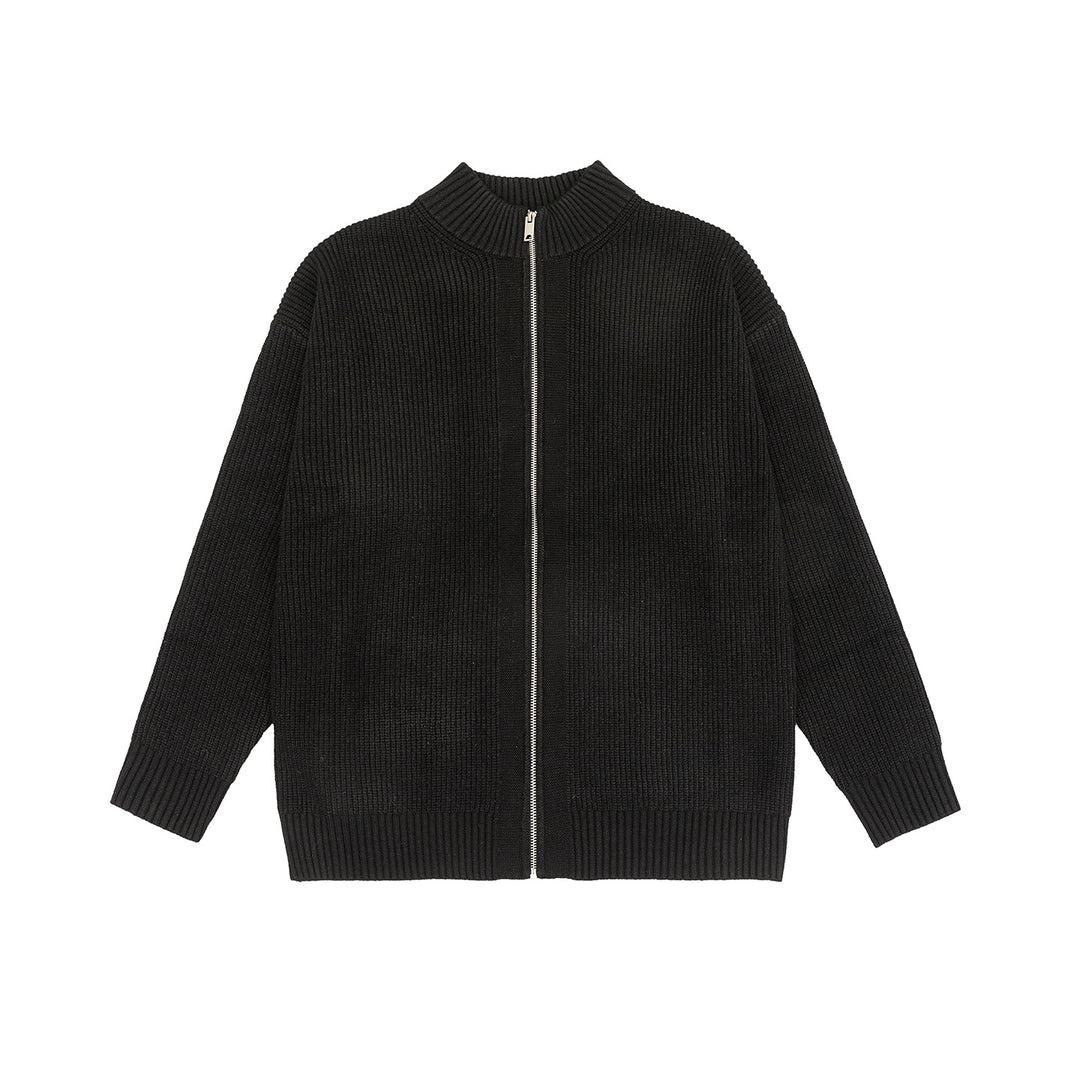 Women Oversize Cardigan with Full Zipper and Stand-Up Collar Mune Fashion