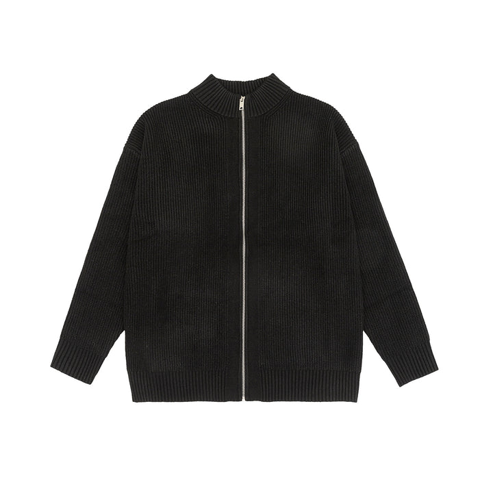 Women Oversize Cardigan with Full Zipper and Stand-Up Collar Mune Fashion