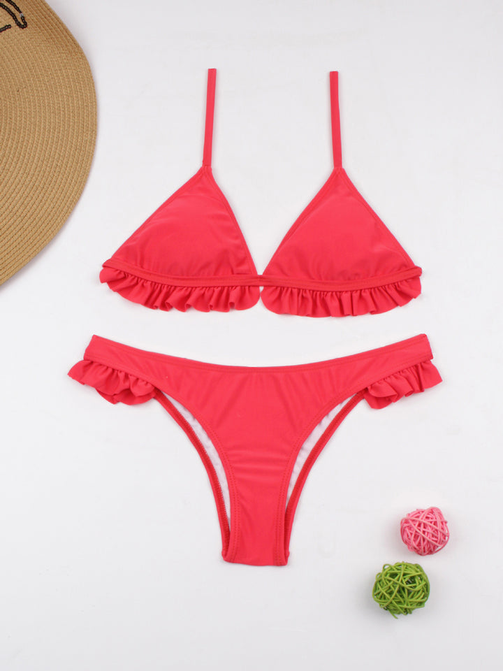 Women's bikini set with playful ruffle details and triangular top Mune Fashion