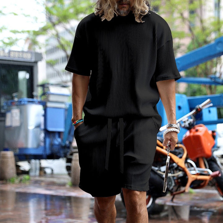 Men's casual waffle jersey set with loose top and drawstring shorts Mune Fashion