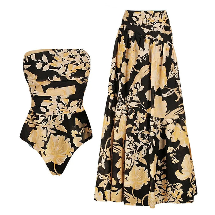 Ladies Bandeau Swimsuit with Floral Design Mune Fashion