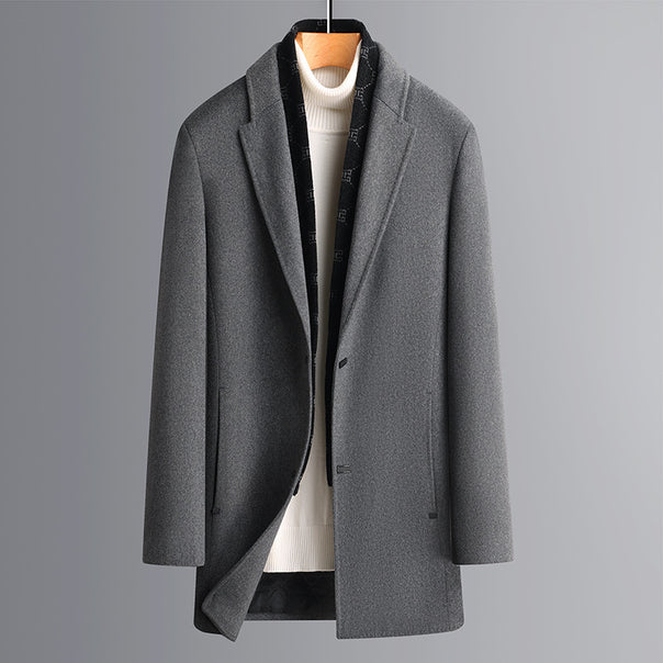 Men's Elegant Single-Breasted Wool Mix Overcoat with Slim Silhouette Mune Fashion