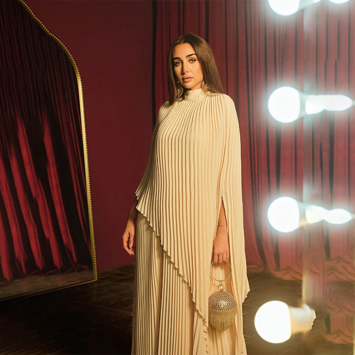 Women Elegant Pleated Cape Blouse Set Mune Fashion