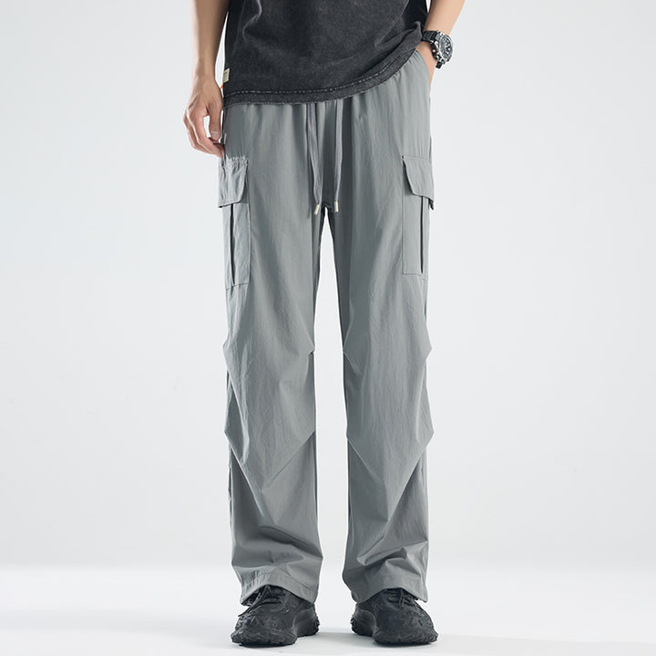 Men's Wide Tech Cargo Pants with Utility Pockets and Adjustable Waist Mune Fashion