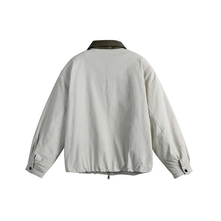 Unisex Oversized Blouson Jacket with Faux Leather Shawl Collar, Two-Way Zipper and Elastic Hem Mune Fashion