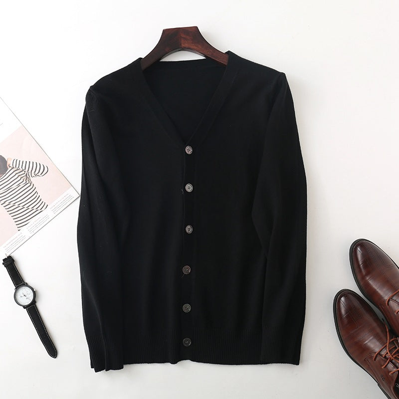 Men's fine V-neck cardigan made of lightweight fine knit with ribbed hem Mune Fashion