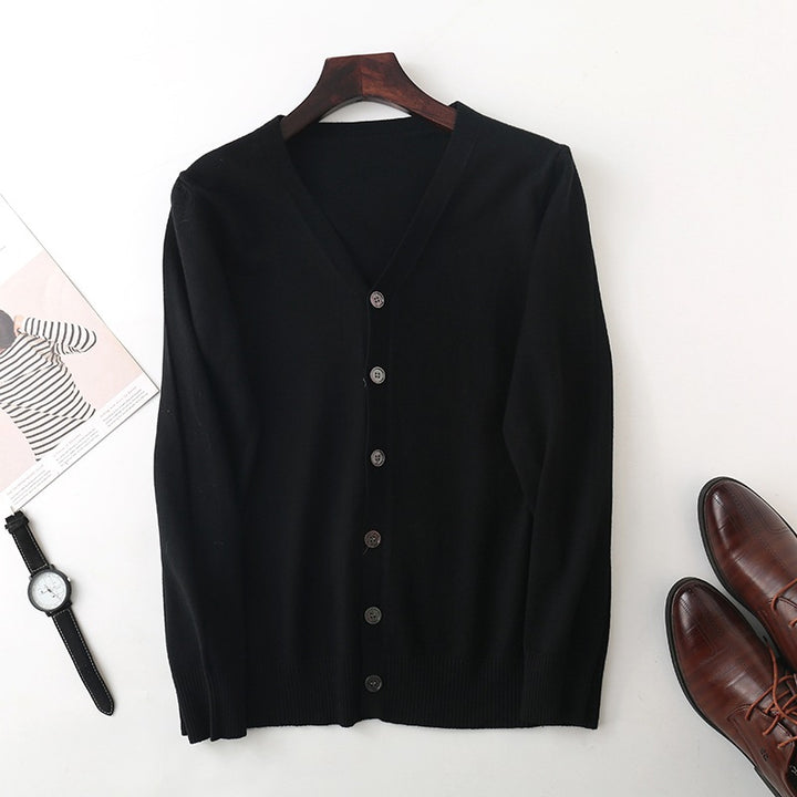 Men's fine V-neck cardigan made of lightweight fine knit with ribbed hem Mune Fashion