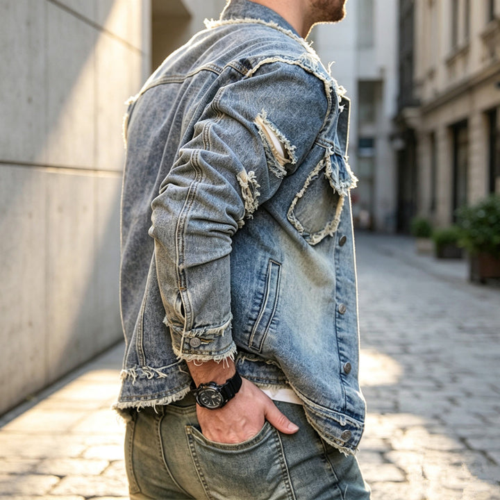 Men's Stylish Destroyed Denim Jacket Mune Fashion