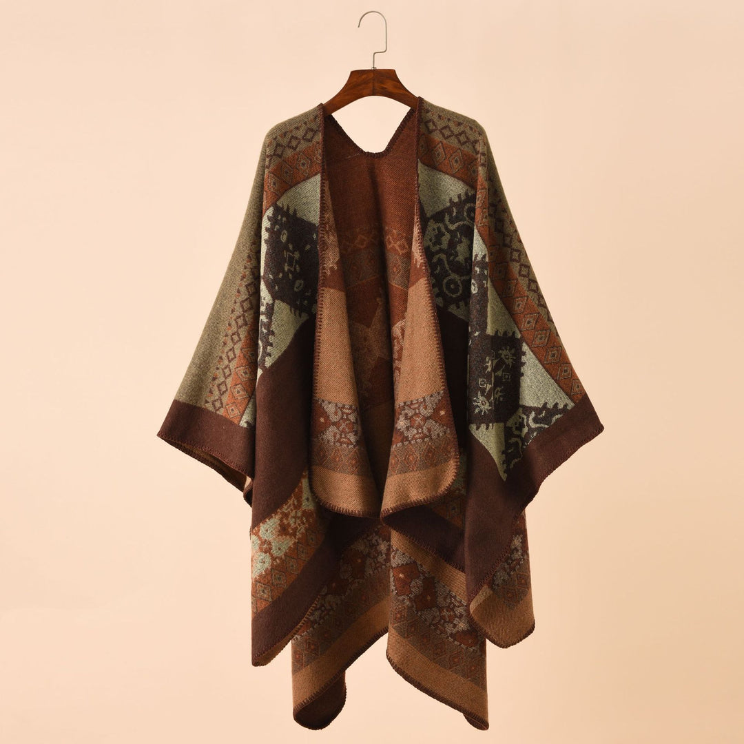 Women Jacquard Poncho with Paisley pattern Mune Fashion